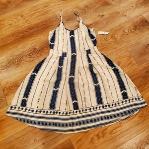 NWT Aqua Cream & Navy Blue Print Dress L